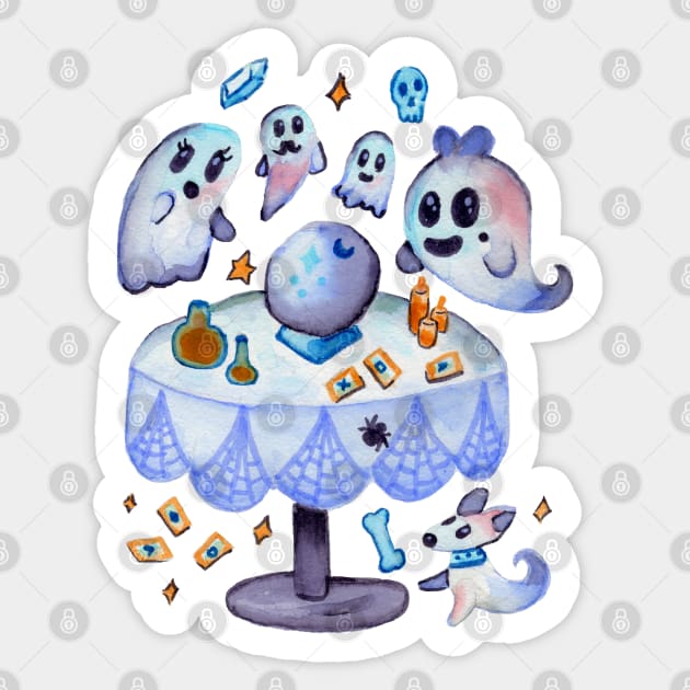 Ghosts Having a Spooky Seance in Watercolor Sticker by narwhalwall